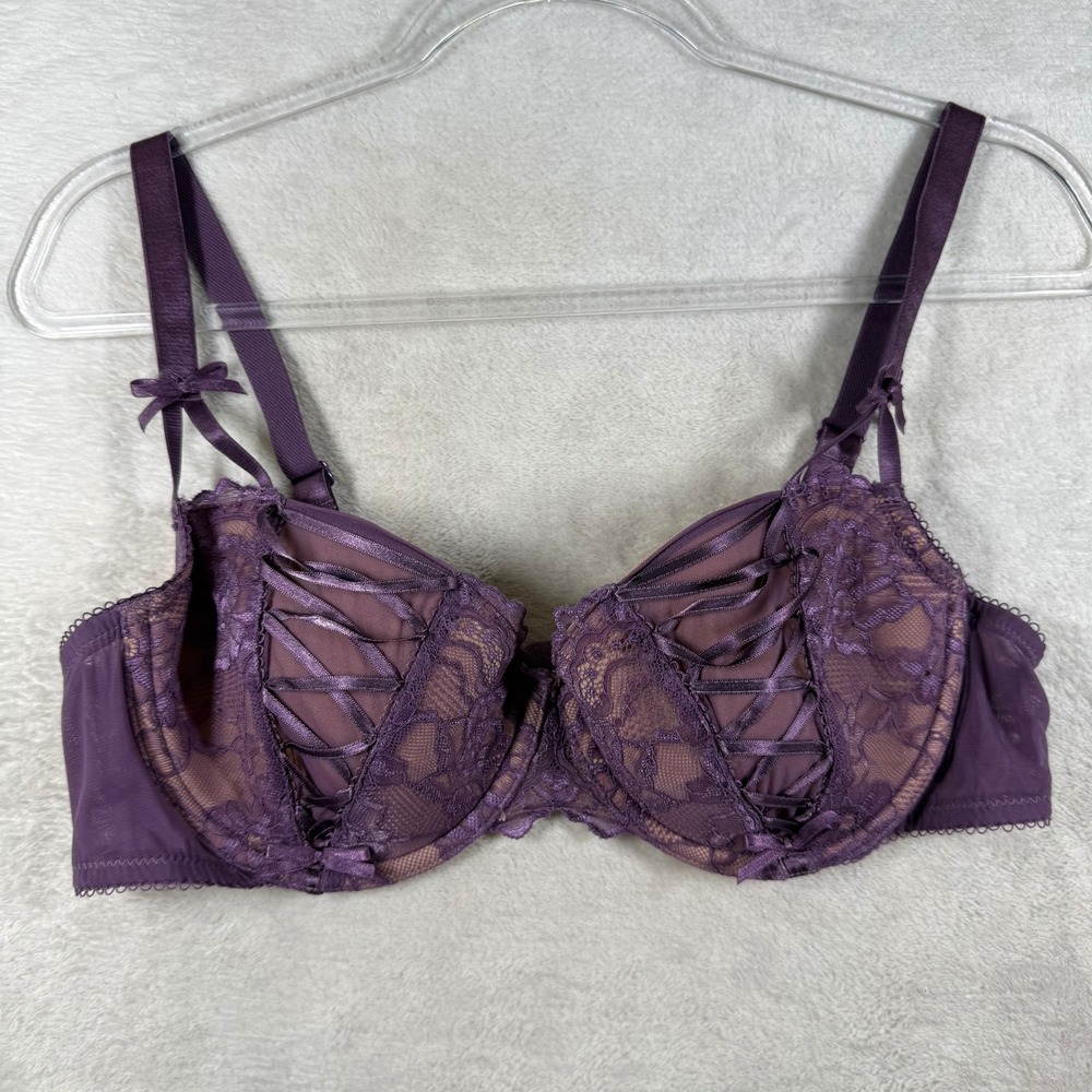 Adore Me Purple Lace Balconette Bra Corset Ribbon Detail BR-07761-BAL 40C
